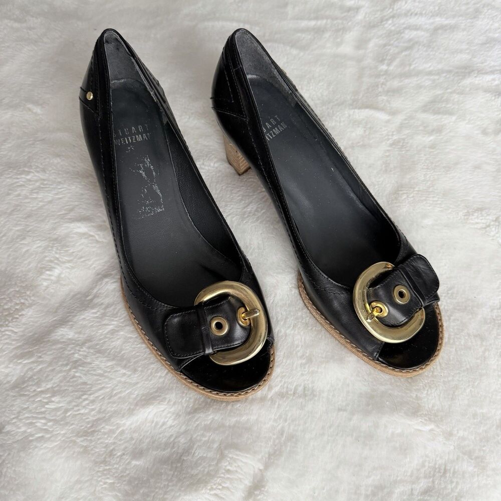 Stuart Weitzman Women’s Black Calf Leather Block Heel Pumps 6M